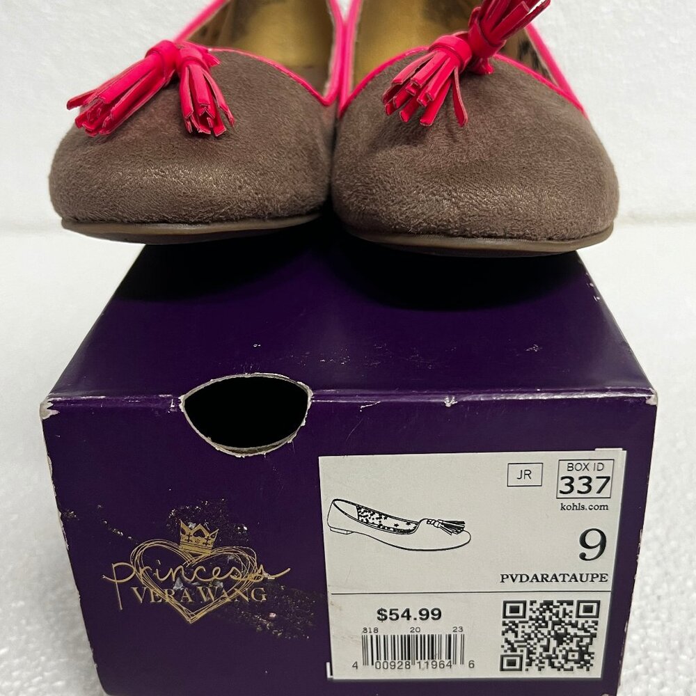 PRINCESS‎ VERA WANG Sz 6 Dara Taupe & Pink Ballet Flats Womens Slip On Shoes S02